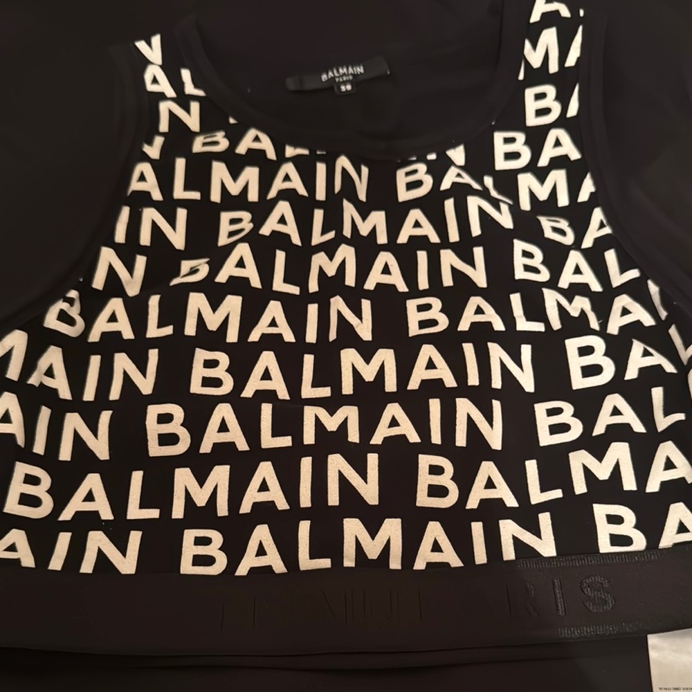 Balmain Black and White Logo Crop Top